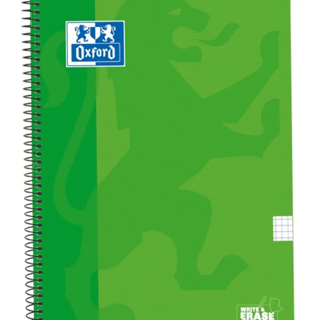 Oxford School Classic Cuaderno Espiral Tapa Extradura Write&Erase - Folio 4x4 con Margen - 80 Hojas - Color Verde 1