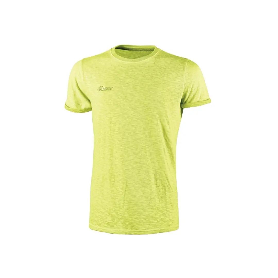 Upower Fluo Camiseta de Manga Corta - Talla S - Algodon Flameado, Tejido Transpirable, Ajuste Slim-Fit, Cuello Redondo Acanalado - Color Amarillo Fluo 1