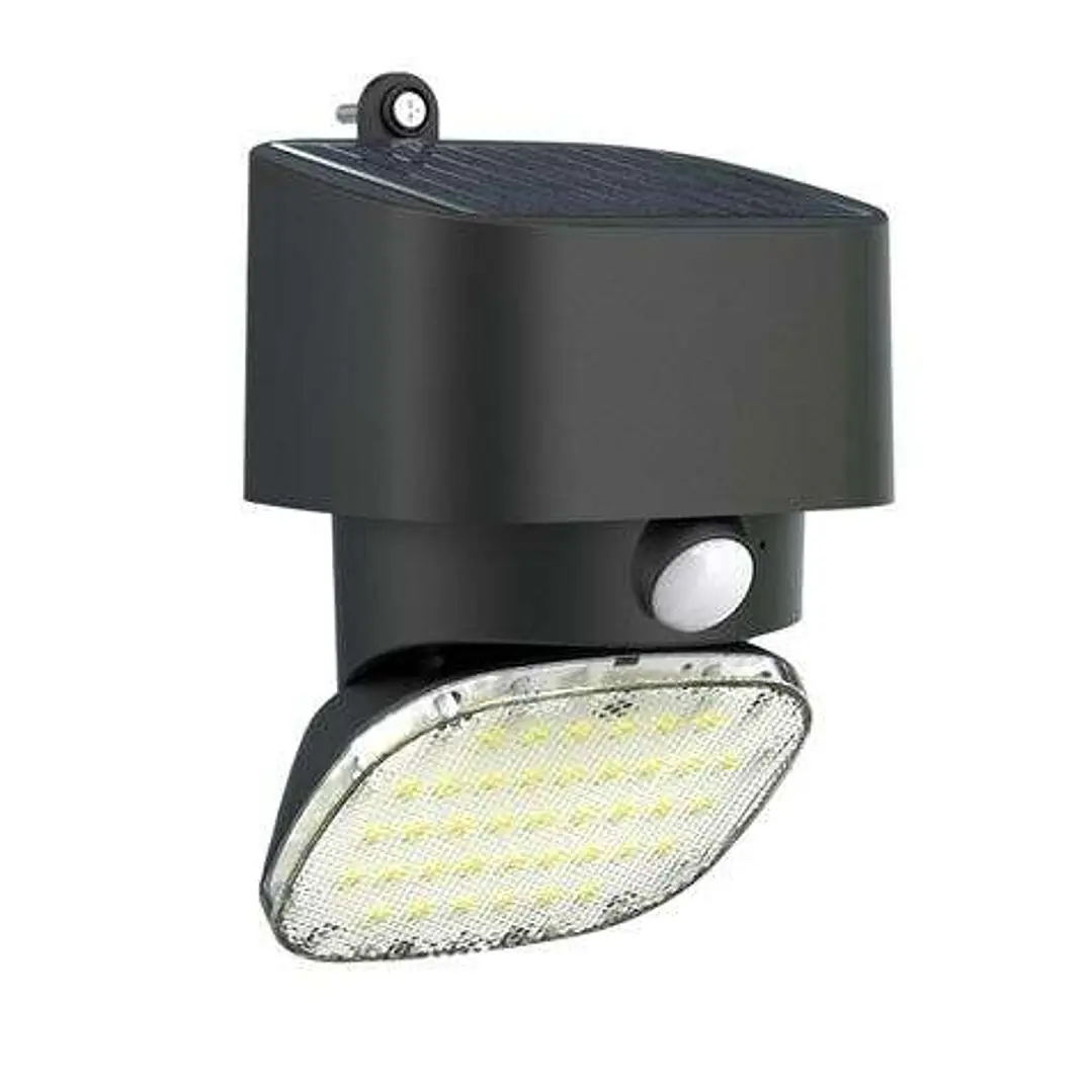 Elbat Foco Solar 2000LM - Luz Fria 6000K - Regulacion Vertical y Horizontal - Panel Solar 1W - IP65 - Color Negro 1