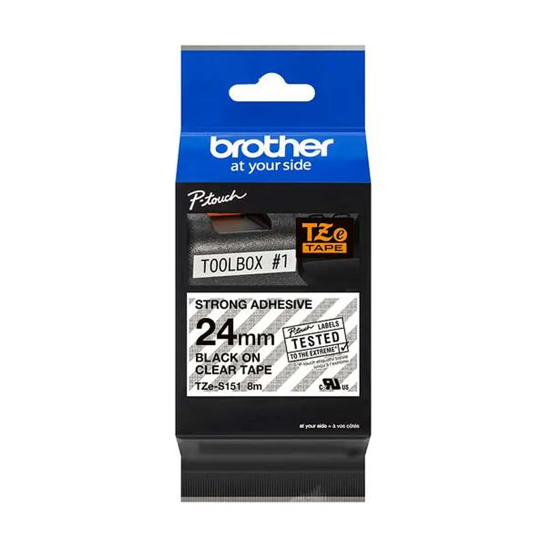 Brother TZeS151 Cinta Laminada Super Adhesiva Original de Etiquetas - Texto negro sobre fondo transparente - Ancho 24mm x 8 metros 1