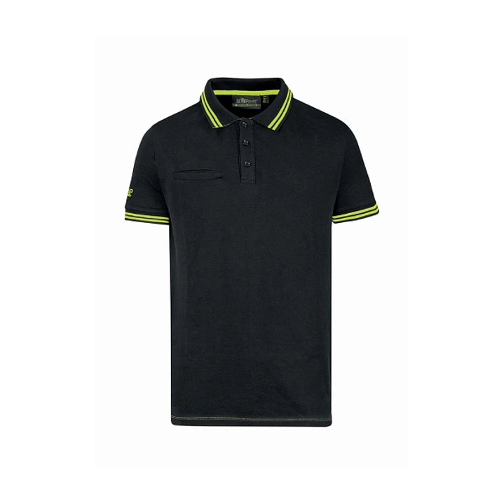 Upower Way Polo Hombre Manga Corta - Talla 3XL - Algodon Stretch, Ajuste Slim Fit, Ribetes en Contraste, Cierre Tres Botones, Aberturas Laterales, Pro 1