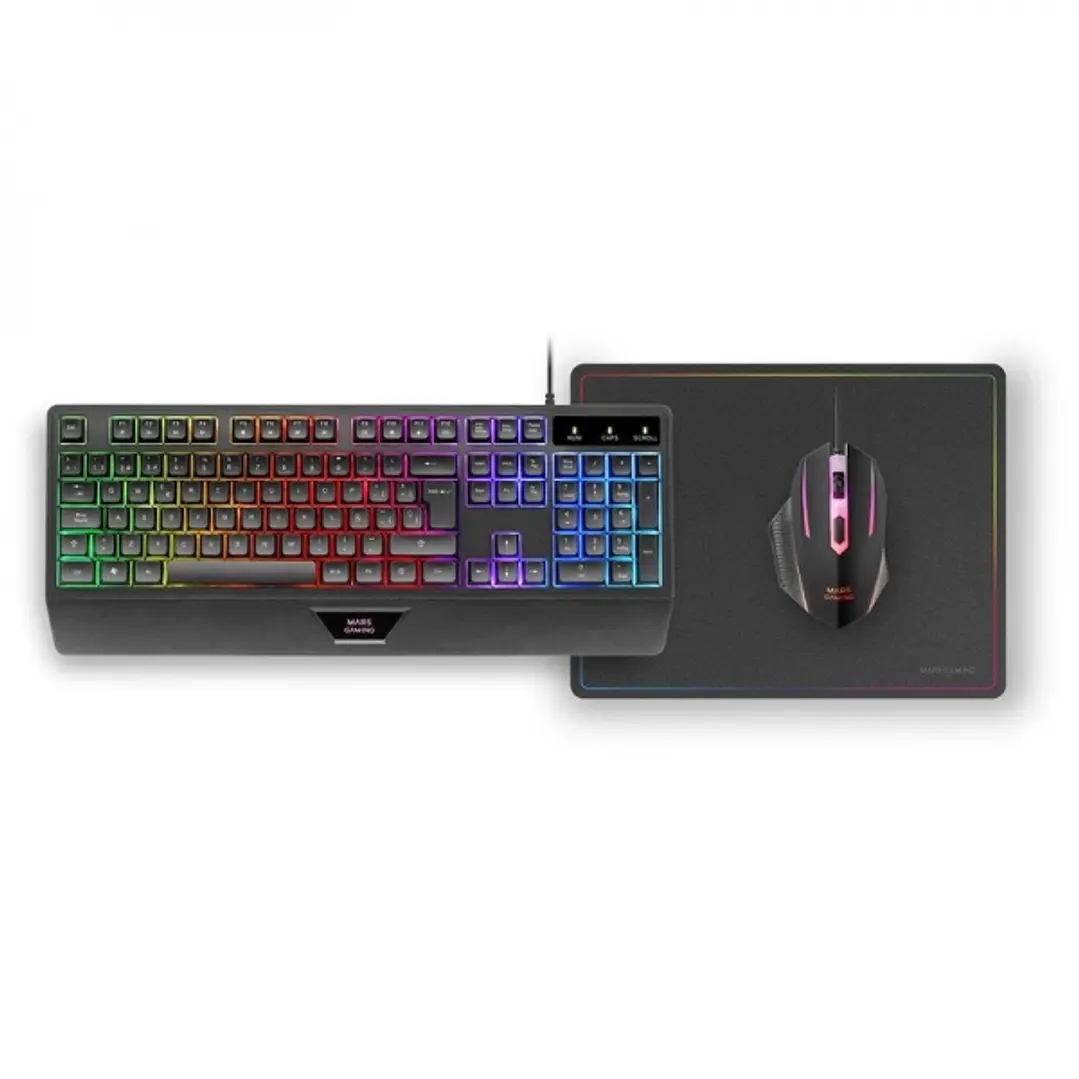 Mars Gaming MCP124 Combo Gaming 3en1 - Teclado H-Mech FRGB - Raton RGB Switches HUANO - Alfombrilla Nanotextil Rainbow - Compatibilidad Multiplataform 1