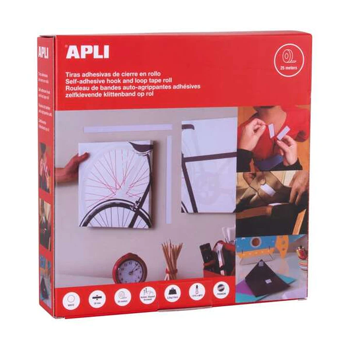 Apli Cinta de Velcro 20 mm x 25 m - Extrafuerte - Resistencia hasta 10Kg - Color Blanco 1