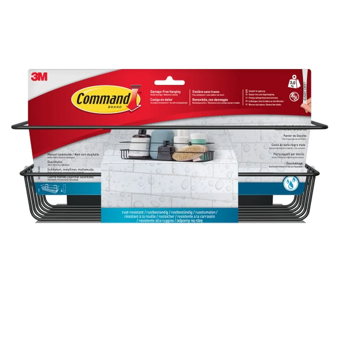 Command Cesto Organizador de Aseo - Soporta hasta 3kg - Incluye 4 Tiras Adhesivas - Color Negro Mate 1
