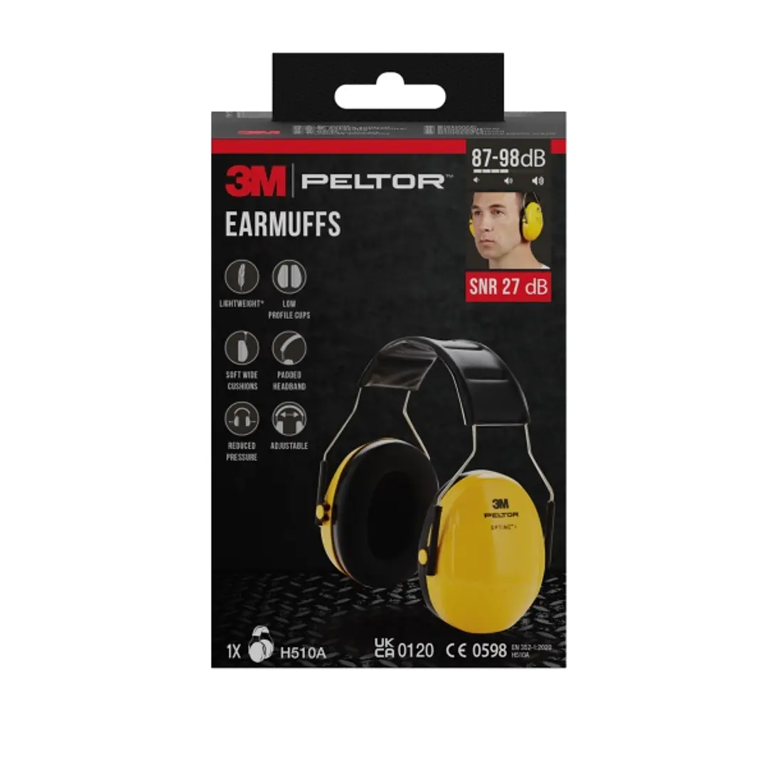3M Peltor Optime Orejeras Auditivas - SNR 27dB - Comoda Diadema - Ajustable - Peso Ligero - Color Negro/Amarillo 1