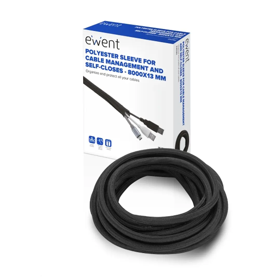 Ewent Manguito Organizador de Cable Polyester - Auto Cierre - 8m - 13mm - Color Negro 1