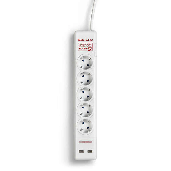Salicru Regleta SPS SAFE 5+ Protectores Electricos Activos de Ultima Generacion - 5 Tomas Schuko - Color Blanco 1