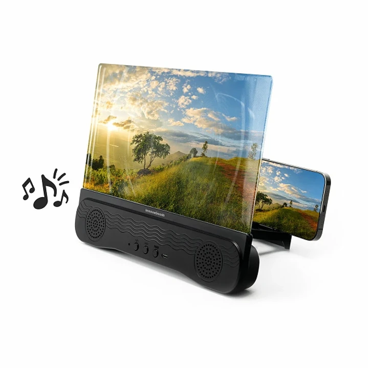 Innovagoods Screenier Amplificador de Pantalla para Moviles con Altavoz - Bluetooth - Autonomia 180min - 1200mAh - Cable 3cm - Pantalla 12