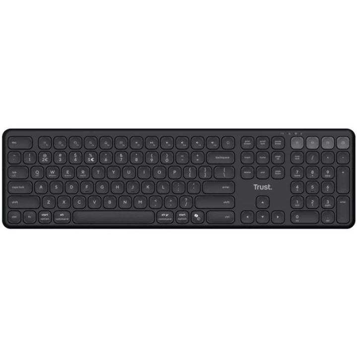 Trust Vaiya Teclado Multidispositivo Bluetooth - Conexion con hasta 4 Dispositivos - Teclas Perfil Bajo - Teclas Multimedia - Color Negro 1
