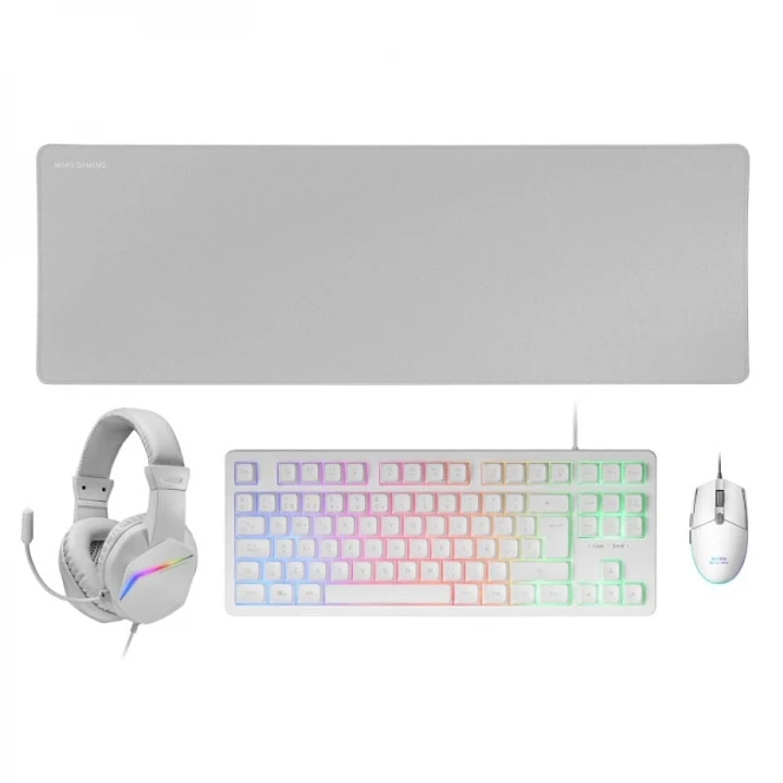 Mars Gaming MCP-RGB3 Combo Gaming 4en1 - Teclado TKL H-Mech - Raton 3200 DPI RGB - Auriculares FRGB Cancelacion Ruido - Alfombrilla XXL Antideslizante 1