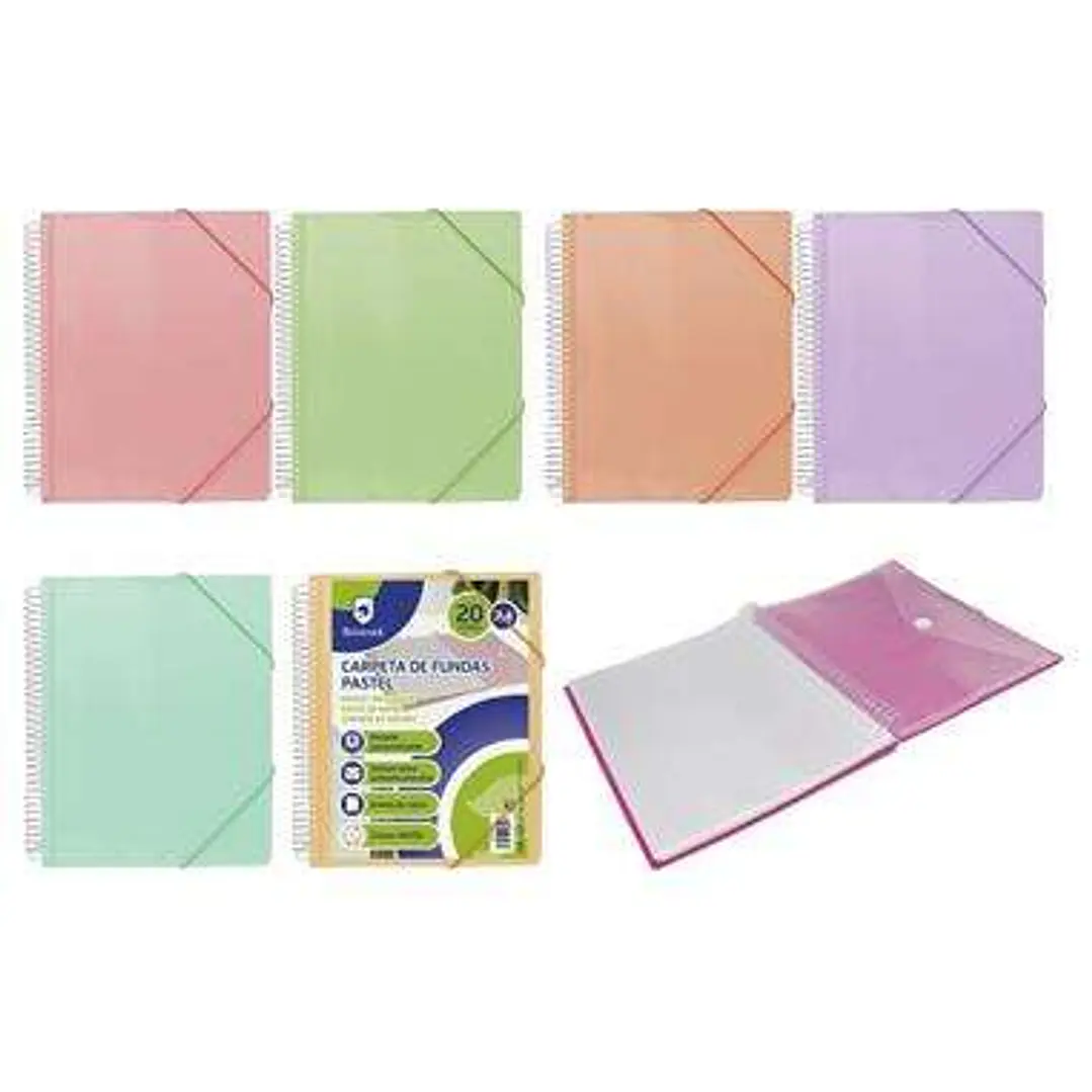 Bismark Carpeta Espiral 20 Fundas Transparentes - Polipropileno - Tamaño A4 - Espiral Plastica Indeformable - Apertura 360 Grados - Gomas de Cierre -  1