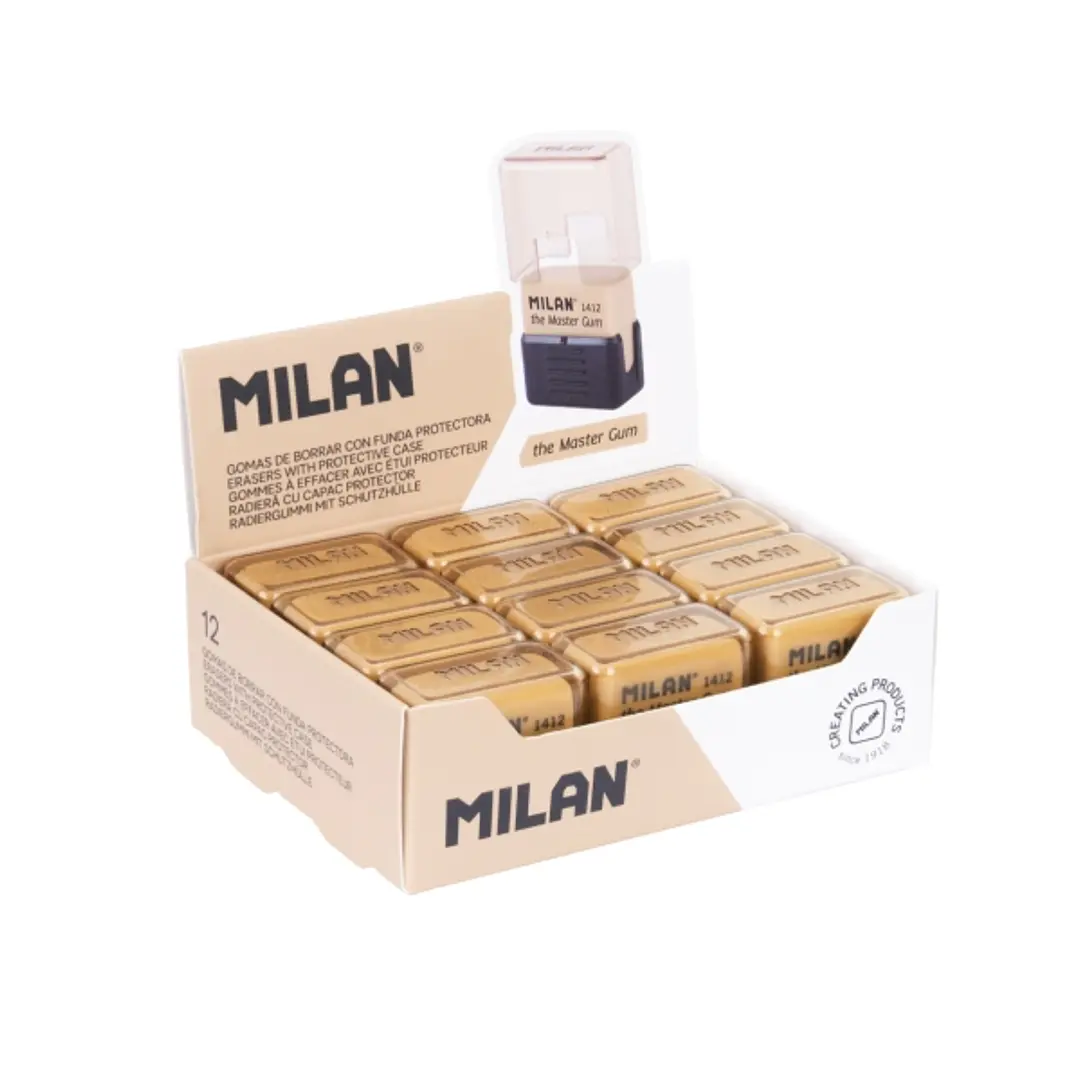 Milan Master Gum Expositor con 12 Gomas para Bellas Artes - Funda Rigida - Miga de Pan - Caucho Sintetico - Color Marron 1