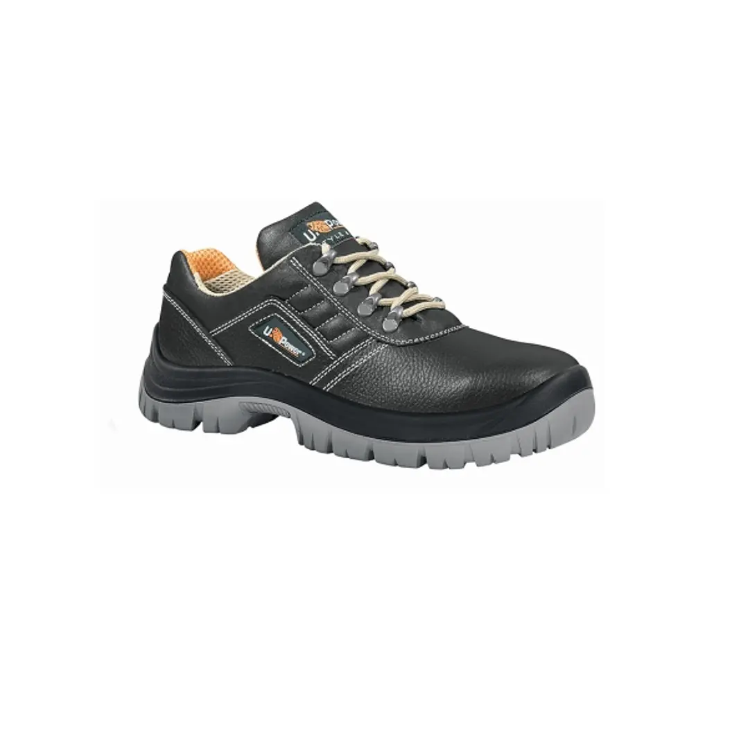 Upower Team L Calzado de Seguridad Bajos - Talla 44 - Empeine en Cuero Impreso, Puntal en Acero, Antiperforacion, Antideslizante, Lamina de Acero Ergo 1
