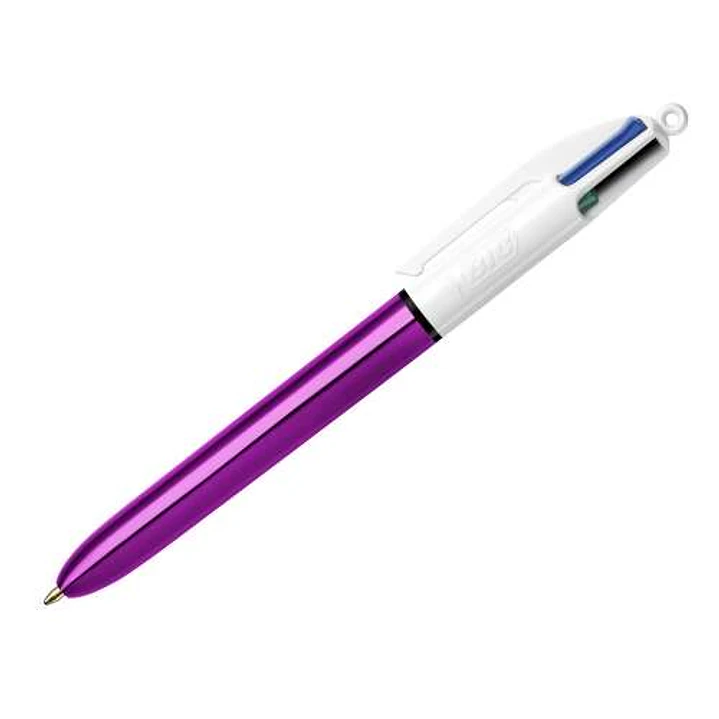Bic 4 Colours Shine Boligrafo de Bola Retractil - Punta de 1mm - Trazo de 0.4mm - Tinta con Base de Aceite - Cuerpo Morado Metalizado/Blanco - 4 Color 1