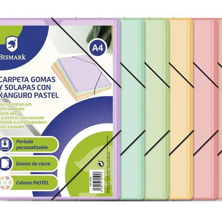 Bismark Carpeta de Gomas A4 Kanguro con Solapas - Colores Pastel Surtidos 1