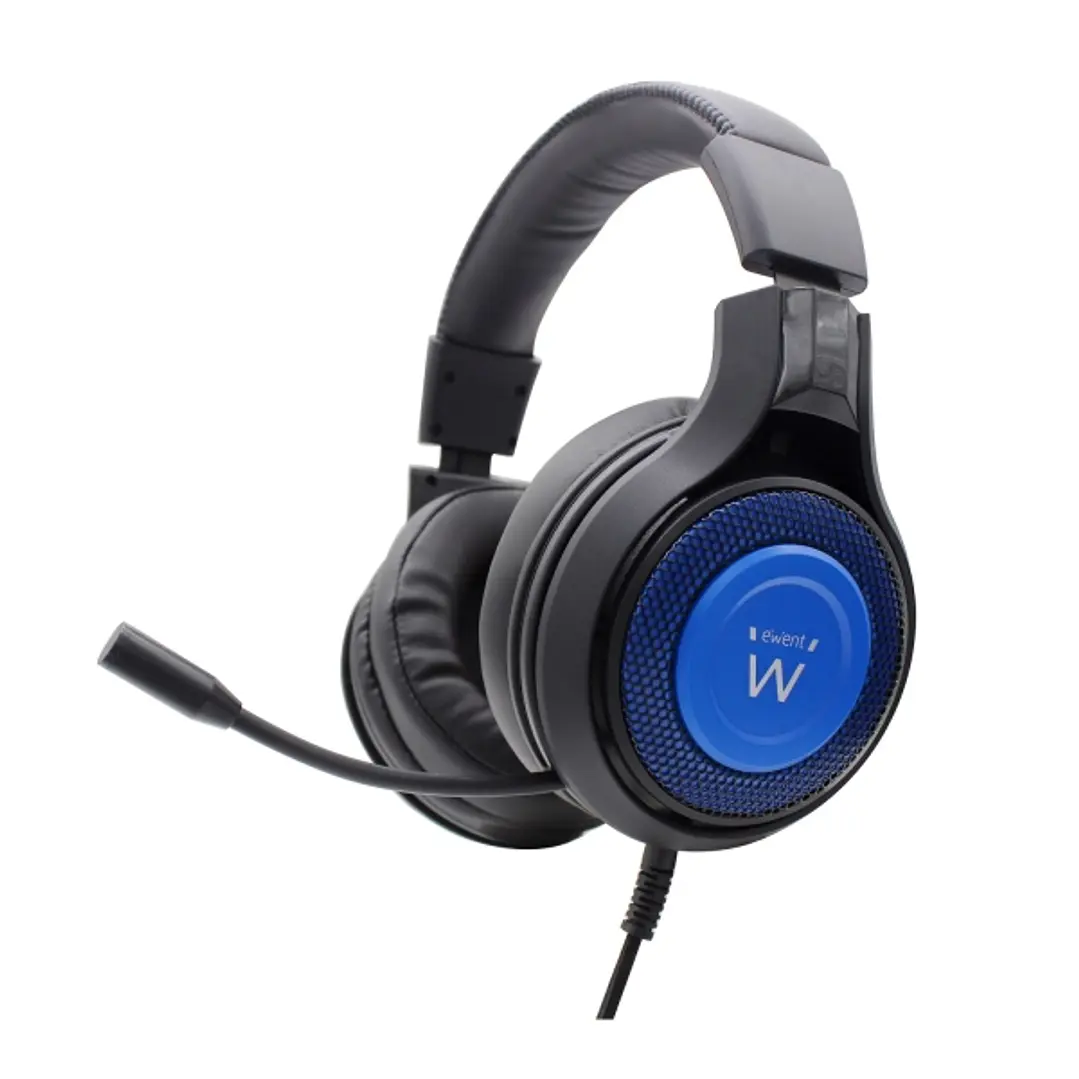 Ewent Auriculares Gaming - Microfono Integrado - Diadema Ajustable - Cable de 1.8m - Color Negro/Azul 1