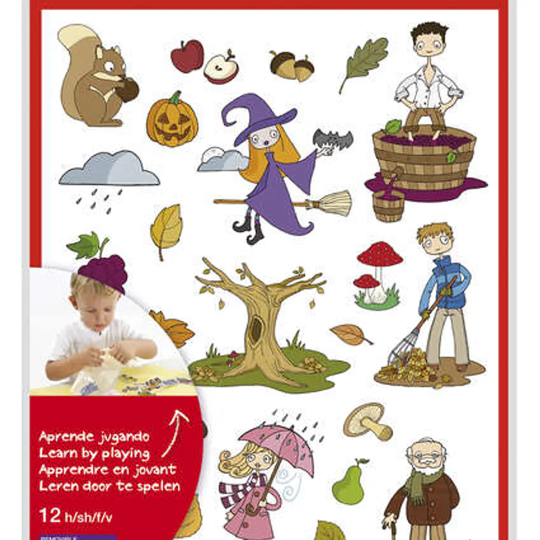 Apli Gomets Tematicos el Otoño - 12 Hojas (288 Gomets) - Adhesivo Removible - Ilustraciones Divertidas - Normas EN-71 y FSC - Adhesivo Base Agua - Lib 1