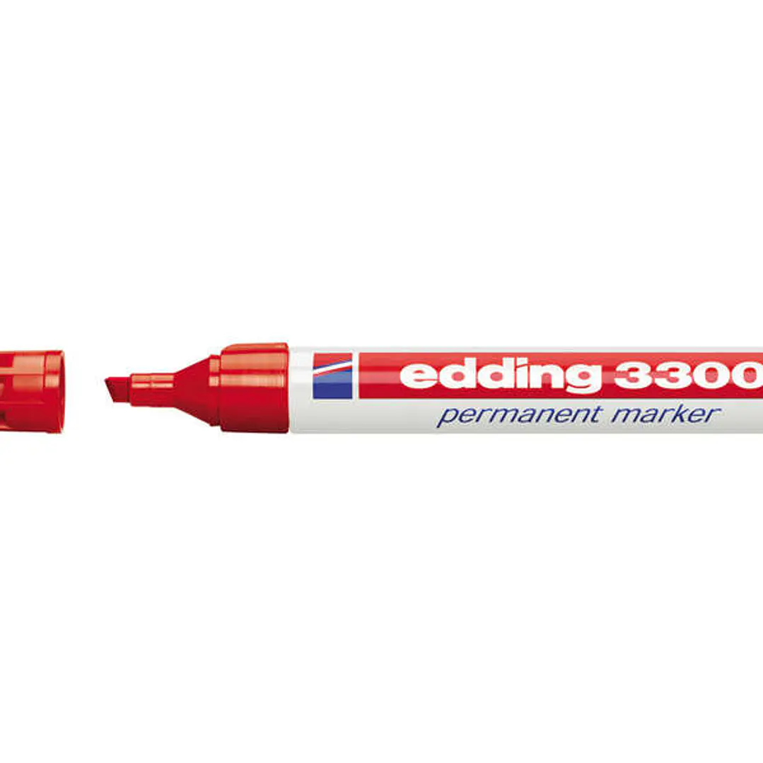 Edding 3300 Rotulador Permanente - Punta Biselada - Trazo entre 1 y 5 mm. - Tinta Casi Inodora - Secado Rapido - Color Rojo 1
