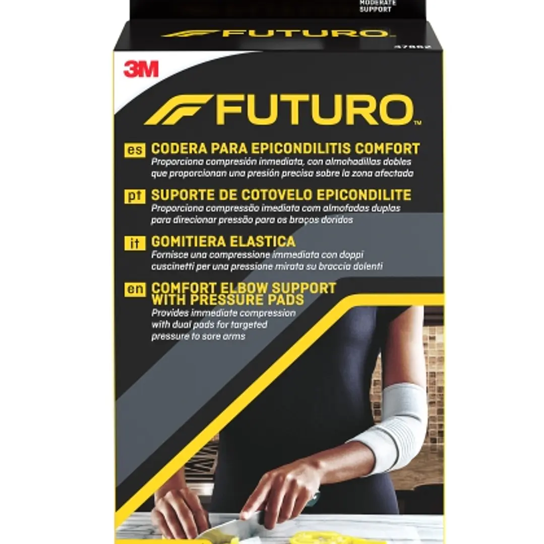 Futuro Comfort Codera para Epicondilitis - Talla M (25.4 - 27.9cm) - Transpirable - Elastico - Anatomico - Color Gris 1