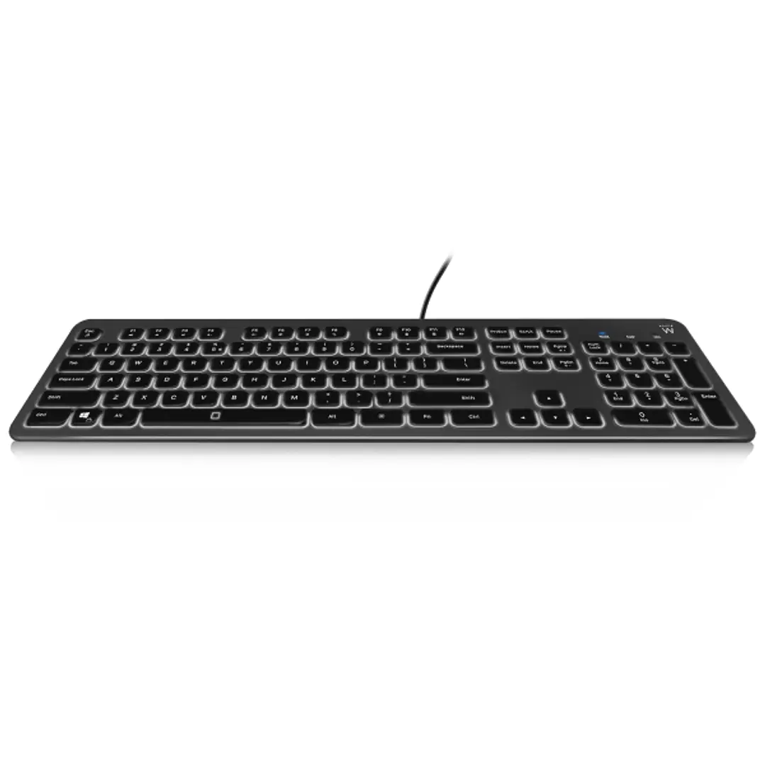 Ewent Teclado con Cable USB - Perfil Bajo - Disposicion QWERTY ES - Cable de 1.5m - Retroiluminacion - Silencioso - Cable de 1.5m - Color Negro 1