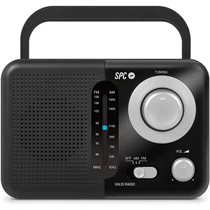 SPC Valdi Radio Portatil Analogica FM/AM 0.8W - Asa de Transporte - Entrada Jack 3.5mm - Antena Telescopica - Alimentacion AC y Pilas - Color Negro
