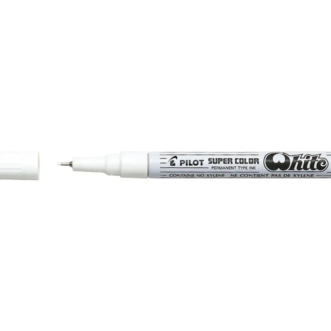 Pilot Super Color Rotulador Permanente Fino - Punta de 1mm de Poliacetal - Tinta muy Densa y Opaca - Cuerpo Metalico - Color Blanco 1