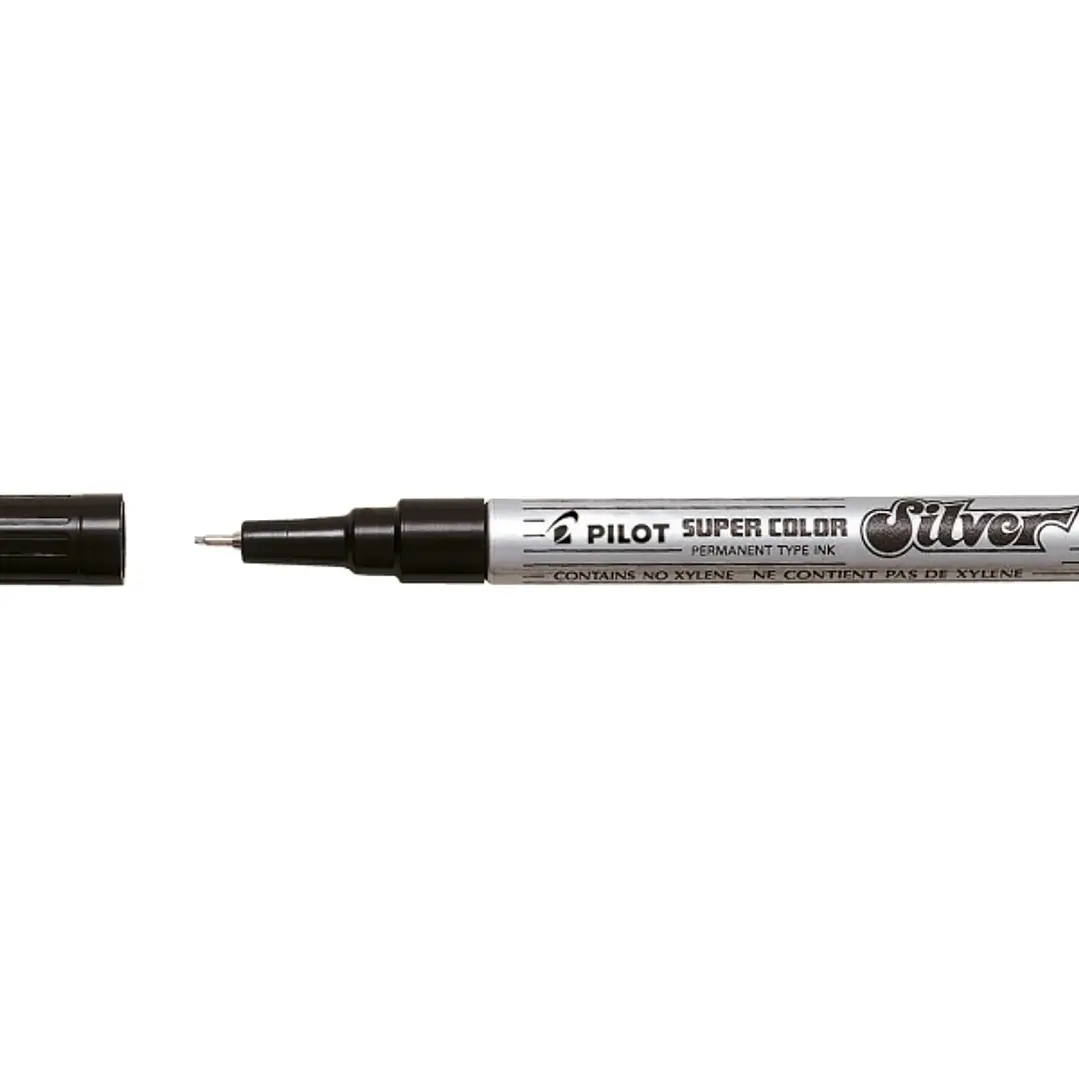Pilot Super Color Rotulador Permanente Fino - Punta de 1mm de Poliacetal - Tinta muy Densa y Opaca - Cuerpo Metalico - Color Plata 1