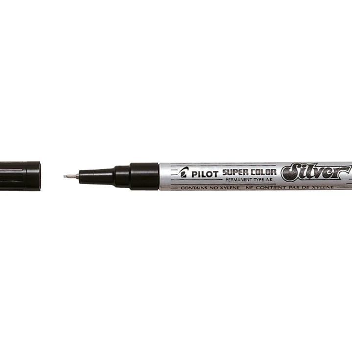 Pilot Super Color Rotulador Permanente Fino - Punta de 1mm de Poliacetal - Tinta muy Densa y Opaca - Cuerpo Metalico - Color Plata 1