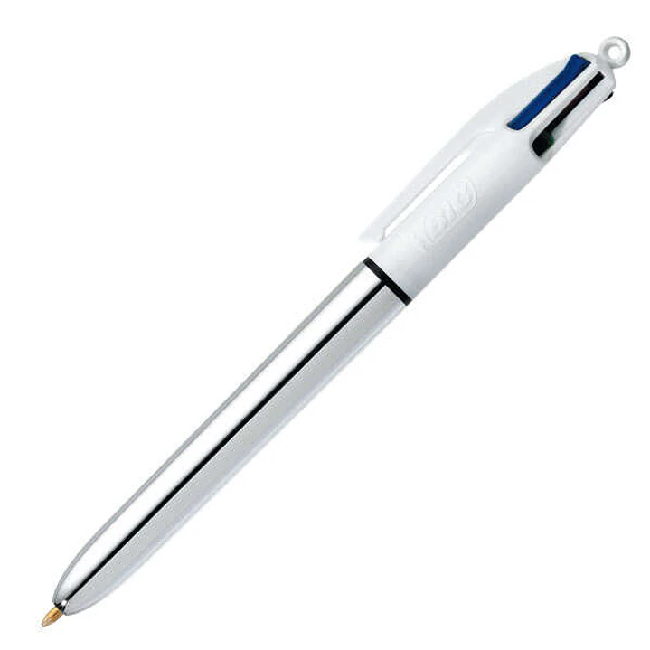 Bic 4 Colours Shine Boligrafo de Bola Retractil - Punta de 1mm - Trazo de 0.4mm - Tinta con Base de Aceite - Cuerpo Plata/Blanco - 4 Colores 1