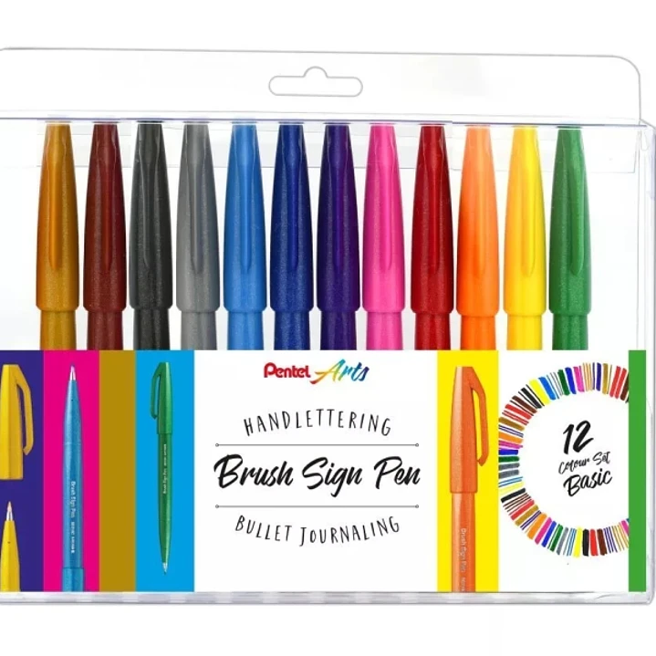 Pentel Brush Sing Pen Pack de 12 Rotuladores con Punta de Pincel - Lineas Finas o Gruesas dependiendo de la Presion - Fabricados con 81% de Plasticos  1