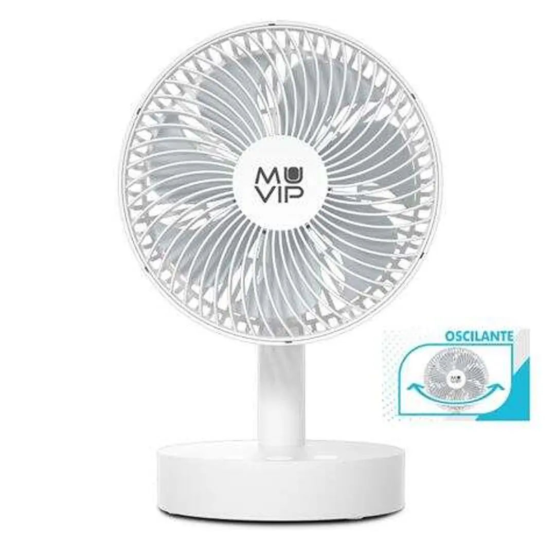 Muvip Ventilador de Sobremesa Portatil Oscilante 12W 19cm de Diametro - 4 Velocidades - Oscilacion hasta 70º - Angulo Ajustable hasta 90º - Autonomia  1
