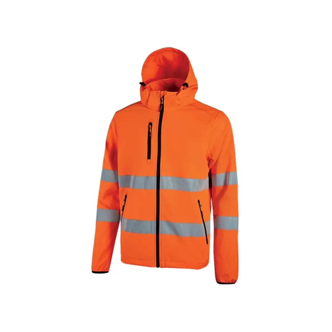 Upower Cursa Chaqueta de Trabajo Softshell Stretch - Talla 5XL - Transpirable, Cortavientos, Repelente al Agua, Bandas Reflectantes, Capucha Desmontab 1