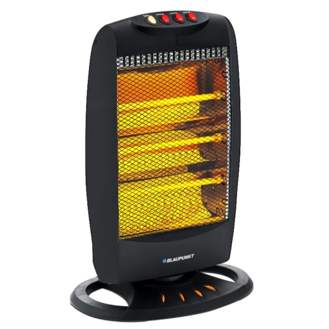Blaupunkt Estufa de Cuarzo - Potencia 1200W - Oscilante - Temperatura Regulable - 4 Tubos Halogenos - Interruptor Antivuelco - Color Negro 1