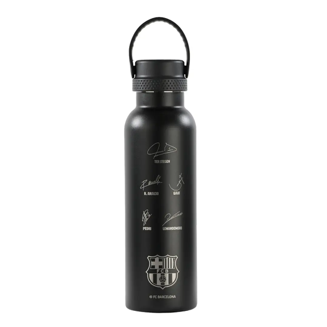 Safta F.C.Barcelona Botella Reutilizable 600mL - Doble Pared - Base de Silicona - Acero Inoxidable - Tapon a Rosca con Asa - 12H Caliente / 24H Frio - 1