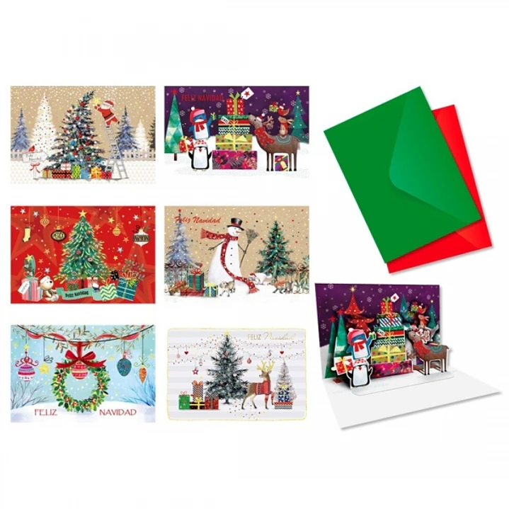 Bismark Pack de 24 Tarjetas de Felicitacion Navideña Pop-Up - Tamaño Tarjeta 11.5x17cm - Diseños Variados - Incluye Sobres de Colores 1