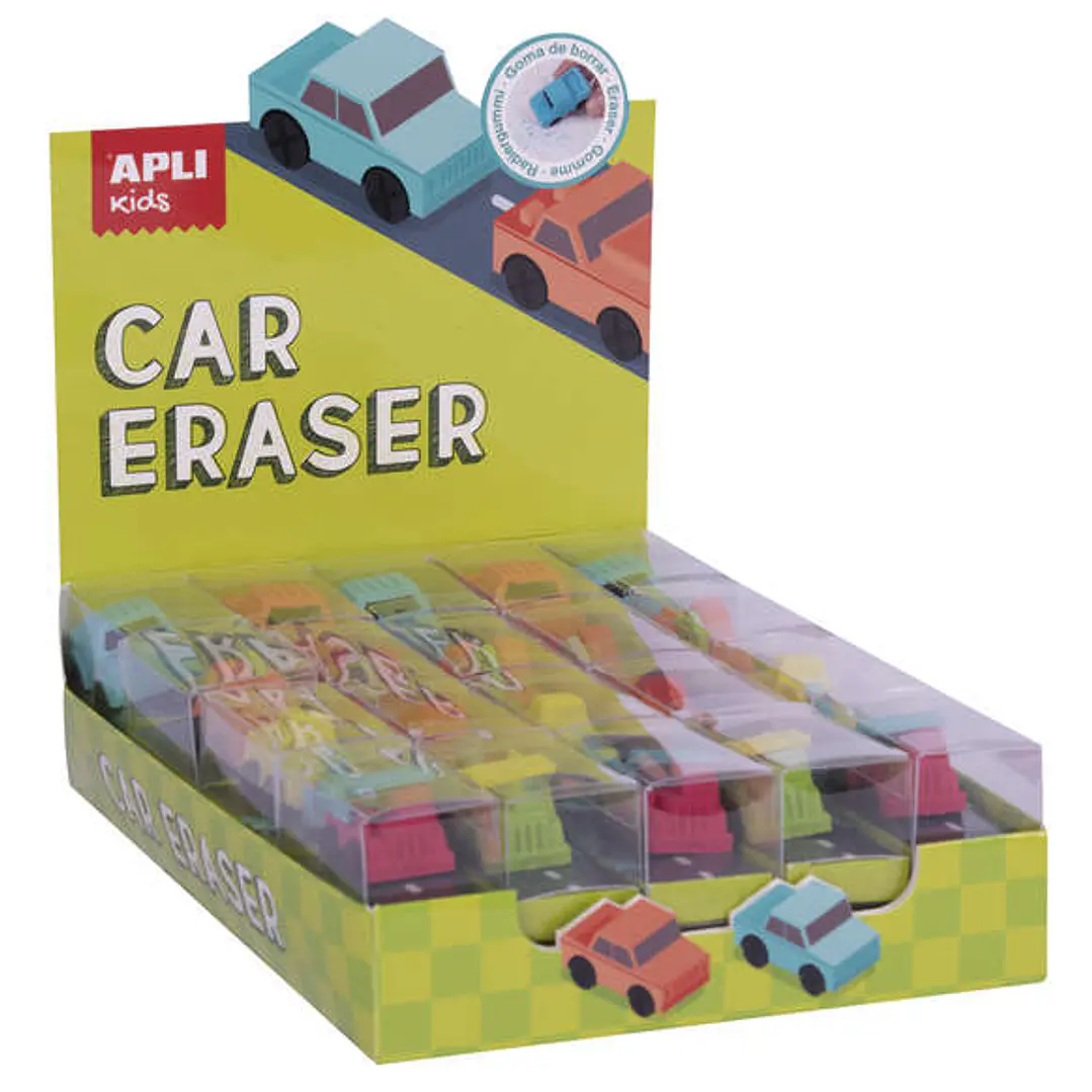 Apli Goma de Borrar Coche Modelos Surtidos - Forma de Coche Que Sirve para Borrar y Jugar - Modelos de Coche, Camion y Dos Excavadoras en Diferentes C 1