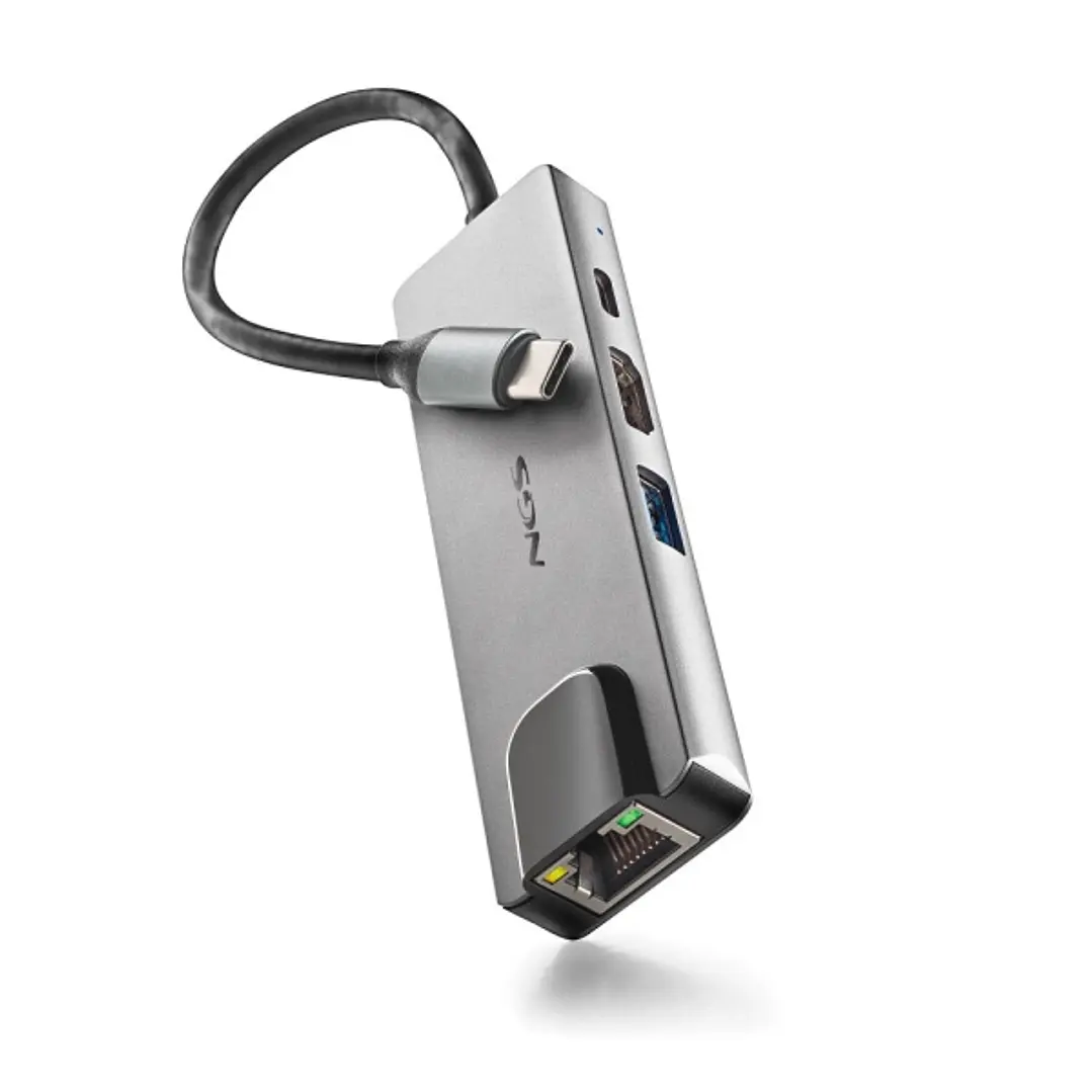NGS Wonder Dock Supra 4 en 1 Hub USB-C - 1x USB 3.0, 1x USB-C PD 100W, 1x HDMI, 1x RJ45 - Admite Resoluciones Maximas de 4K a 30 Hz - Velocidad LAN de 1