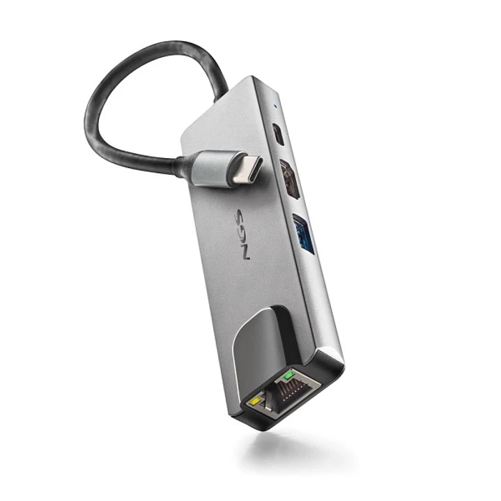 NGS Wonder Dock Supra 4 en 1 Hub USB-C - 1x USB 3.0, 1x USB-C PD 100W, 1x HDMI, 1x RJ45 - Admite Resoluciones Maximas de 4K a 30 Hz - Velocidad LAN de 1