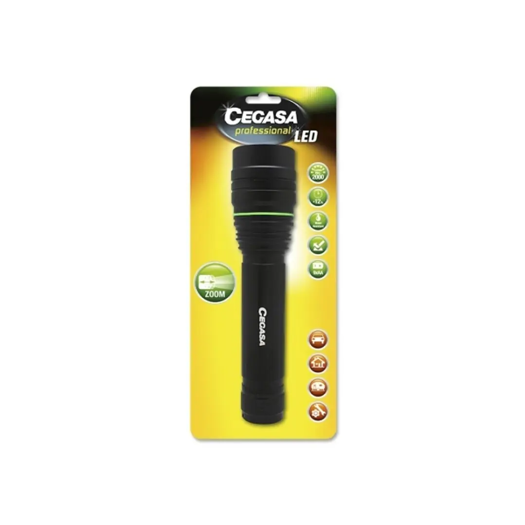 Cegasa Profesional Linterna LED 2000lm - Medidas 24 x 5.5cm - Fabricada en Aluminio - 3 Posiciones - Funciona con 9 Pilas AA (No Incluidas) 1