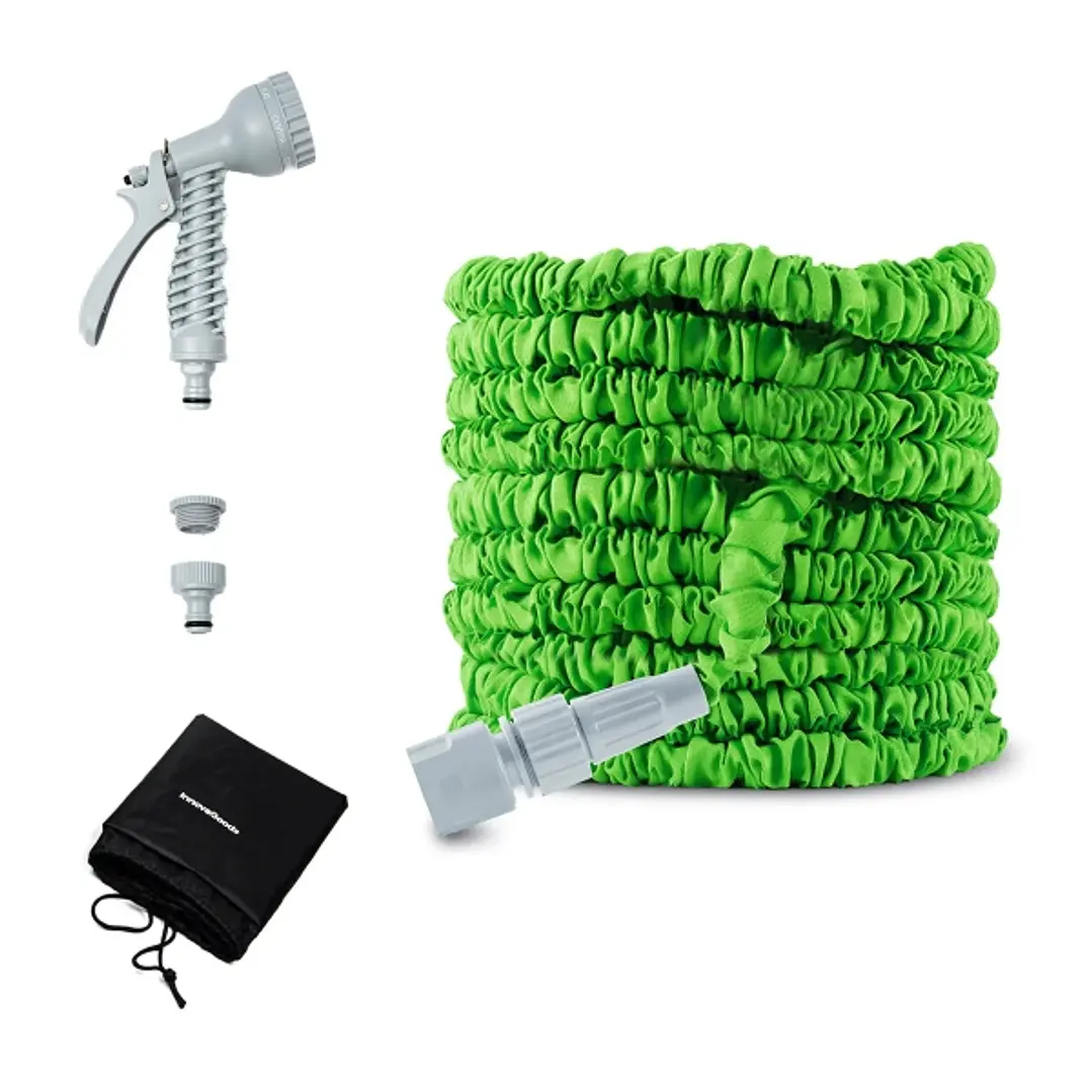 Innovagoods Hoxtend Manguera de Jardin Extensible 30m - Presion hasta 8bar - Incluye Accesorios - Color Verde y Gris 1