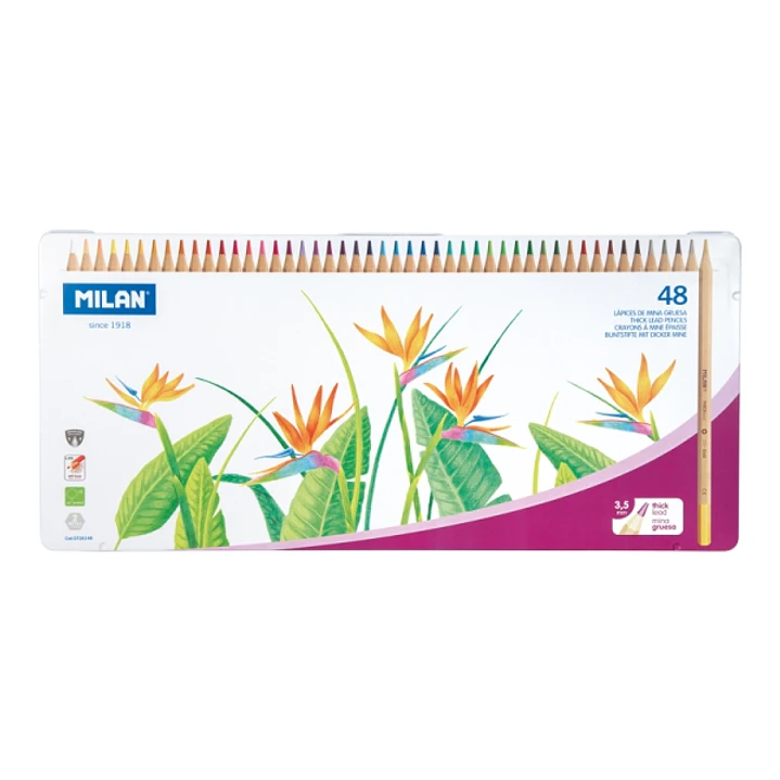 Milan Pack de 48 Lapices de Colores - Caja Metalica - Mina Gruesa de 3.5mm - Hexagonales - Colores Surtidos 1