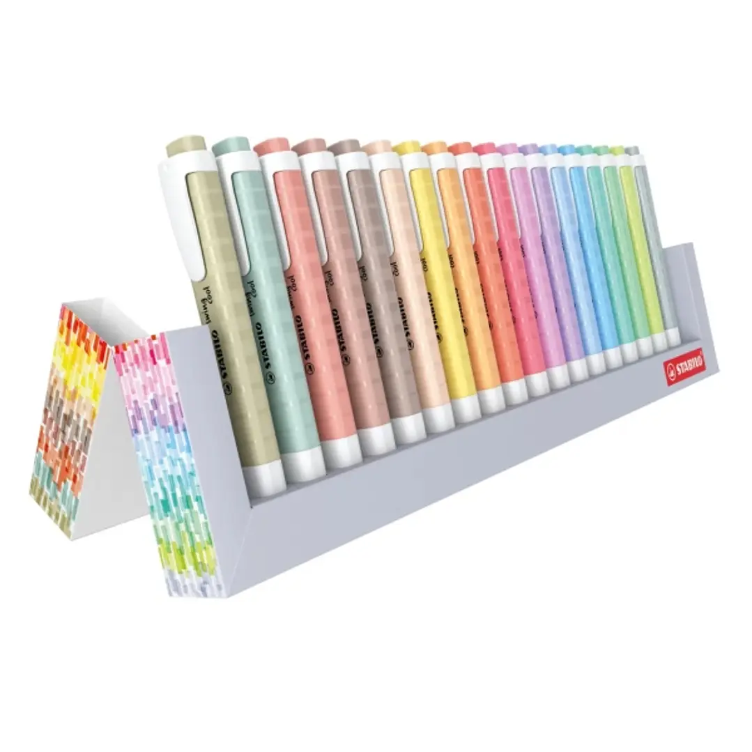 Stabilo Swing Cool Set de Mesa de 18 Marcadores Fluorescentes - Cuerpo Plano - Punta Biselada - Trazo entre 1 y 4mm - Tinta con Base de Agua - Antisec 1