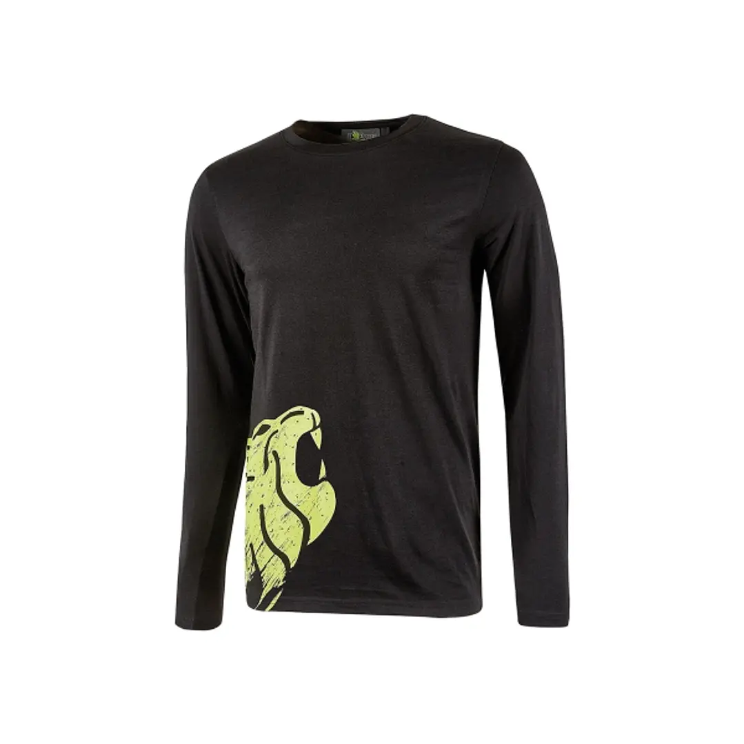 Upower Alien Camiseta de Manga Larga de Algodon - Talla 3XL - Corte Ajustado, Cuello Redondo Acanalado, Impresion Serigrafica Cabeza de Leon, Protecci 1