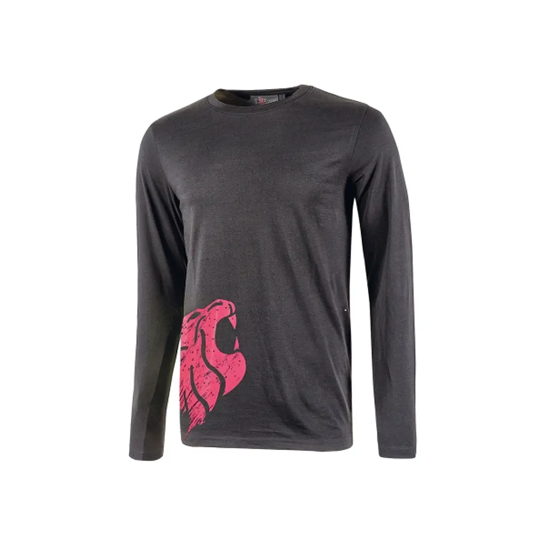 Upower Alien Camiseta de Manga Larga de Algodon - Talla L - Corte Ajustado, Cuello Redondo Acanalado, Impresion Serigrafica Cabeza de Leon, Proteccion 1
