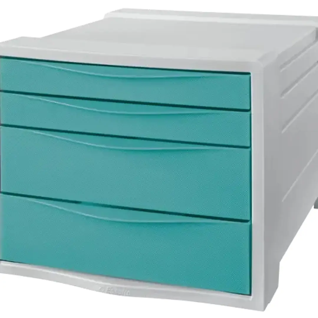 Esselte Colour'Breeze Buc de 4 Cajones - 2 Medidas de Cajon - Deslizamiento Suave - Base con Goma Antideslizante - Color Gris/Azul 1