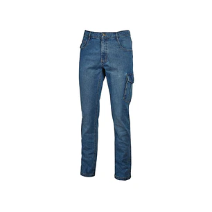 Upower Jam Pantalon Vaquero Elastico - Talla L - Ajuste Slim Fit, 5 Bolsillos, Bolsillo Lateral Grande, Proteccion DPI1 - Color Azul Indigo
