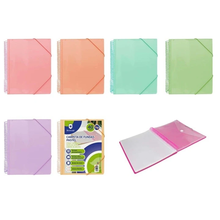 Bismark Carpeta Espiral 40 Fundas Transparentes - Polipropileno - Tamaño A4 - Espiral Plastica Indeformable - Apertura 360 Grados - Cierre con Gomas - 1