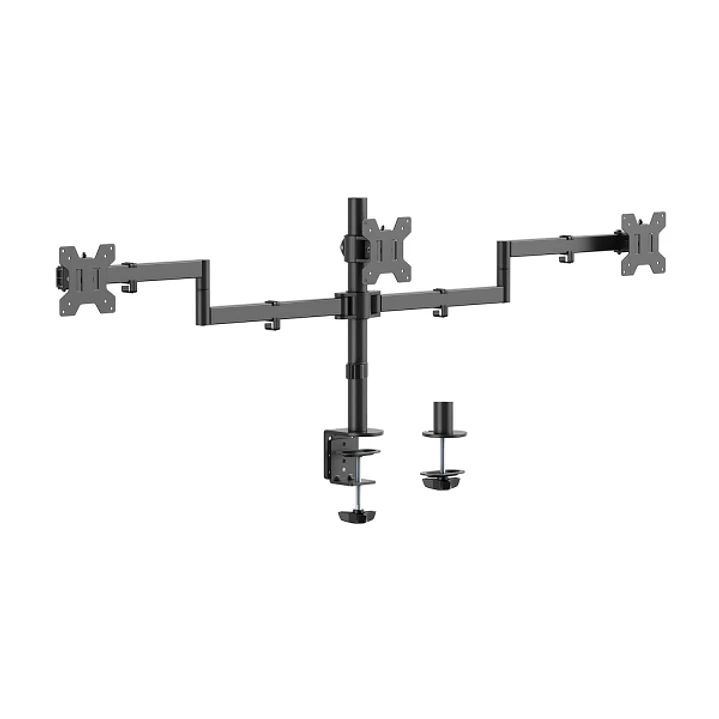 Aisens Soporte de Mesa Eco Giratorio e Inclinable para 3 Monitores 10Kg (3 Pivotes - 2 Brazos) de 13-27