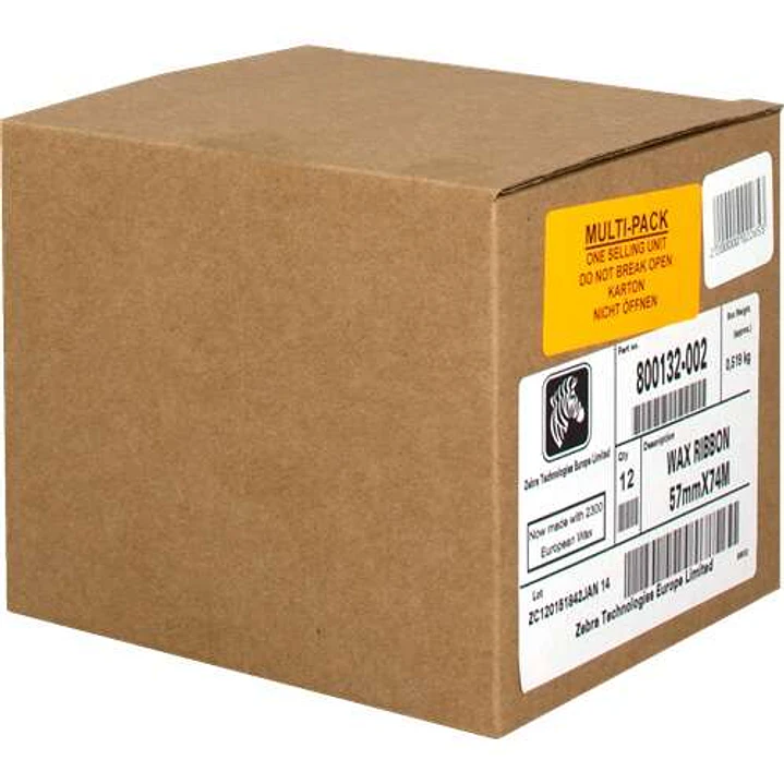 Zebra ZipShip 2300 Pack de 12 Cintas de Transferencia Termica Original - Cintas de Cera - Nucleo 12.7mm, Ancho 57mm, Longitud 74m 1