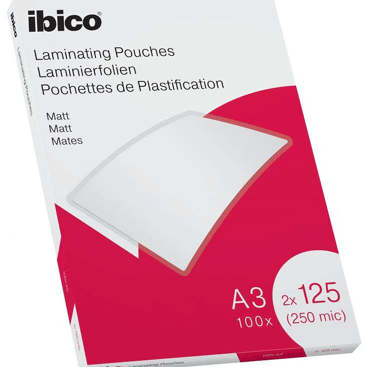 Ibico Caja de 100 Laminas de Plastificar Mate A3 125 Micras - Superficie Mate - Plastifica Papel, Fotos, Tarjetas de Visita - Transparente 1